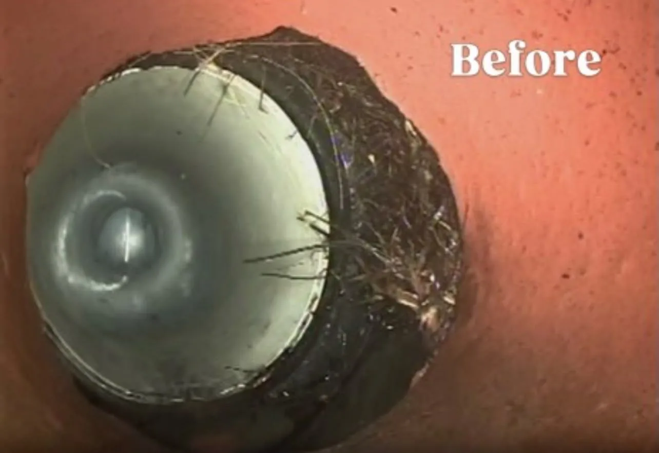Drain camera footage of a cracked pipe before relining